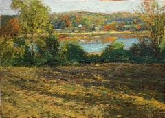 #5397 Rouse Pond: Impressionistic Country Landscape Painting of Pond & Greenry