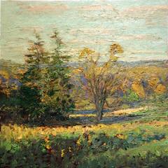 #5415 Trees on Saw Hill: Impressionist Green Fall Foliage Country Landscape