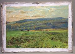 #5042 Bright Pasture (Impressionist, Modern Green Country Landscape Painting)
