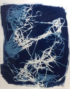 Untitled I (Contemporary Blue Cyanotype Photograph in Modern White Frame)