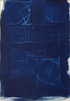 Untitled XXI (Contemporary Blue Cyanotype on Paper in Modern White Frame)
