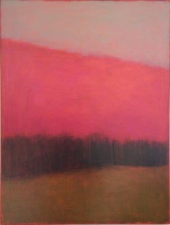 Rosy Hill (Contemporary, Minimal Abstract Landscape with Bright Magenta Skies)