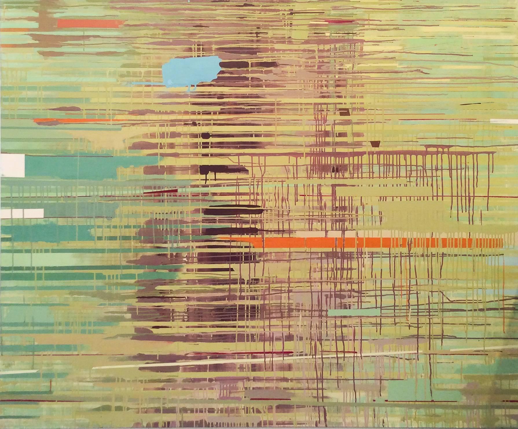 Abstract Painting Jeanette Fintz - River of Gold (Reau d'or contemporaine abstraite, voiles de chartreuse et de jaune)