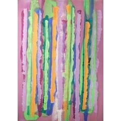 Untitled 069 (1970s Vertical Abstract Stripe Painting in Pastel Pink and Green) 8
