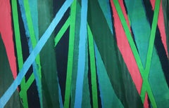 Untitled 80: 1970s Abstract Aqua & Green Large Vertical Stripe Painting
