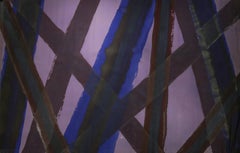 Untitled 043 (Abstract, Mid Century Modern Indigo and Purple Stripe Painting)