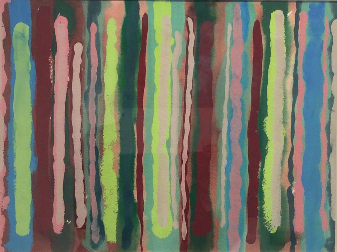 Edward Avedisian Abstract Drawing -  007 (Abstract Expressionist Watercolor c. 1970, Vertical Bands of Neon Green)
