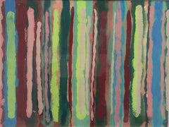  007 (Abstract Expressionist Watercolor c. 1970, Vertical Bands of Neon Green)