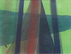 Untitled 009 (1970s Abstract Watercolor Painting in Neon Green and Red)