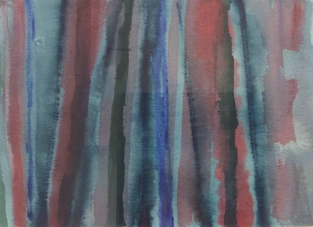 Edward Avedisian Abstract Drawing - Untitled 239 (1970s Cool Blue Stripe Abstract Watercolor Painting)