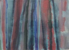 Untitled 239 (1970s Cool Blue Stripe Abstract Watercolor Painting)