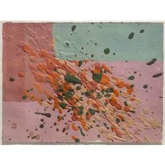 Untitled 251 (1970s Abstract Paint Splatter Acrylic on Paper in Pink and Orange) 4
