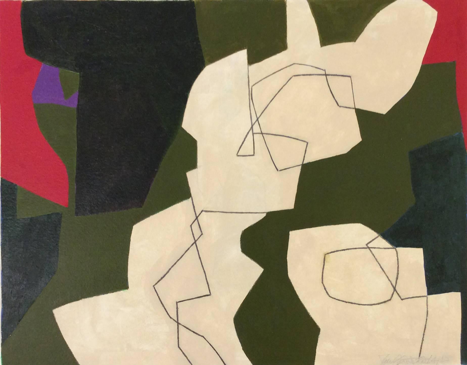 Ralph Stout Abstract Painting – Abstraktes Rot und Grün (zeitgenössisches minimalistisches abstraktes Gemälde auf Papier)