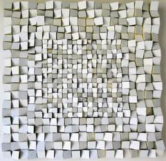 Facets (Neutral Abstract Mid-Century Modern 3D Wooden Wall Sculpture)