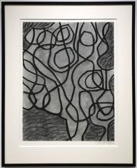 Untitled No. 10 (Modern Black Charcoal & Grey Abstract Drawing in Black Frame)