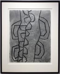 Untitled No. 34 (Modern Black & Grey Charcoal Abstract Drawing in Black Frame)