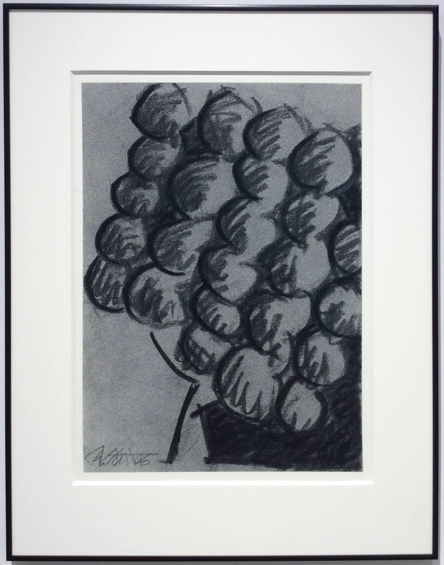 Untitled No. 26 (Modern Black & Grey Abstract Fruit Drawing in Black Frame) - Art by Ralph Stout