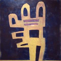 Space House (Contemporary Quirky Abstract Encaustic Painting on Square Panel) 5