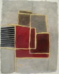Greys & Reds (Encaustique moderne et abstraite de gris:: de bourgogne & et de noir sur papier)