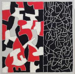 Interlock #30 (Modern, Graphic Black, White & Red Abstract Painting on Panel) 12