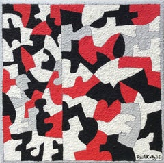 Interlock #43 (Graphic, Abstract Red, Grey, White & Black Painting on Canvas)