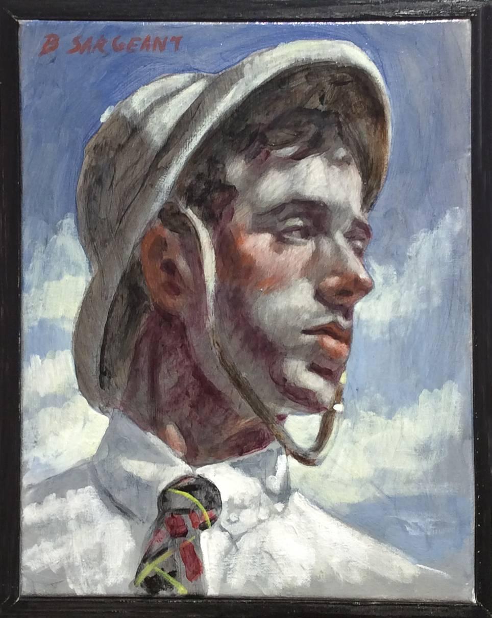 Mark Beard Figurative Painting - Man in Safari Cap (Academic Style Portrait Oil Painting of Man in Argyle Tie)