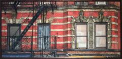 406 East 9th Street: Modern, Realistic Painting of Red & Beige Brick NY Building