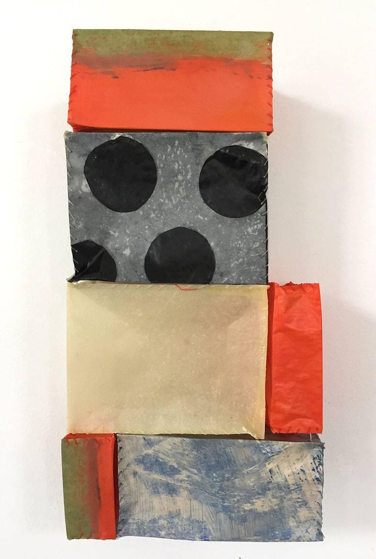 Donise English Abstract Sculpture - Paper Quilt #8 (Playful Contemporary Abstract Paper Wall Sculpture with Dots)