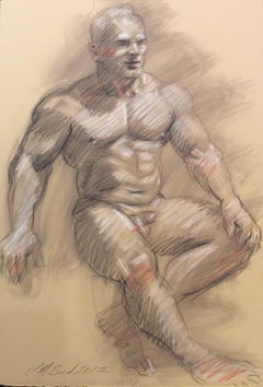 MB 005 (Modern, Traditional Style Figurative Life Drawing of Muscular Male Nude)