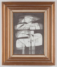 Totem Infanta XIII (Modern, Abstract Cubist Style Drawing in Vintage Frame)