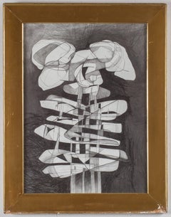 billy carroll bruner Lindner Totem (Modern, Cubist Style Abstract Drawing in Antique Frame)