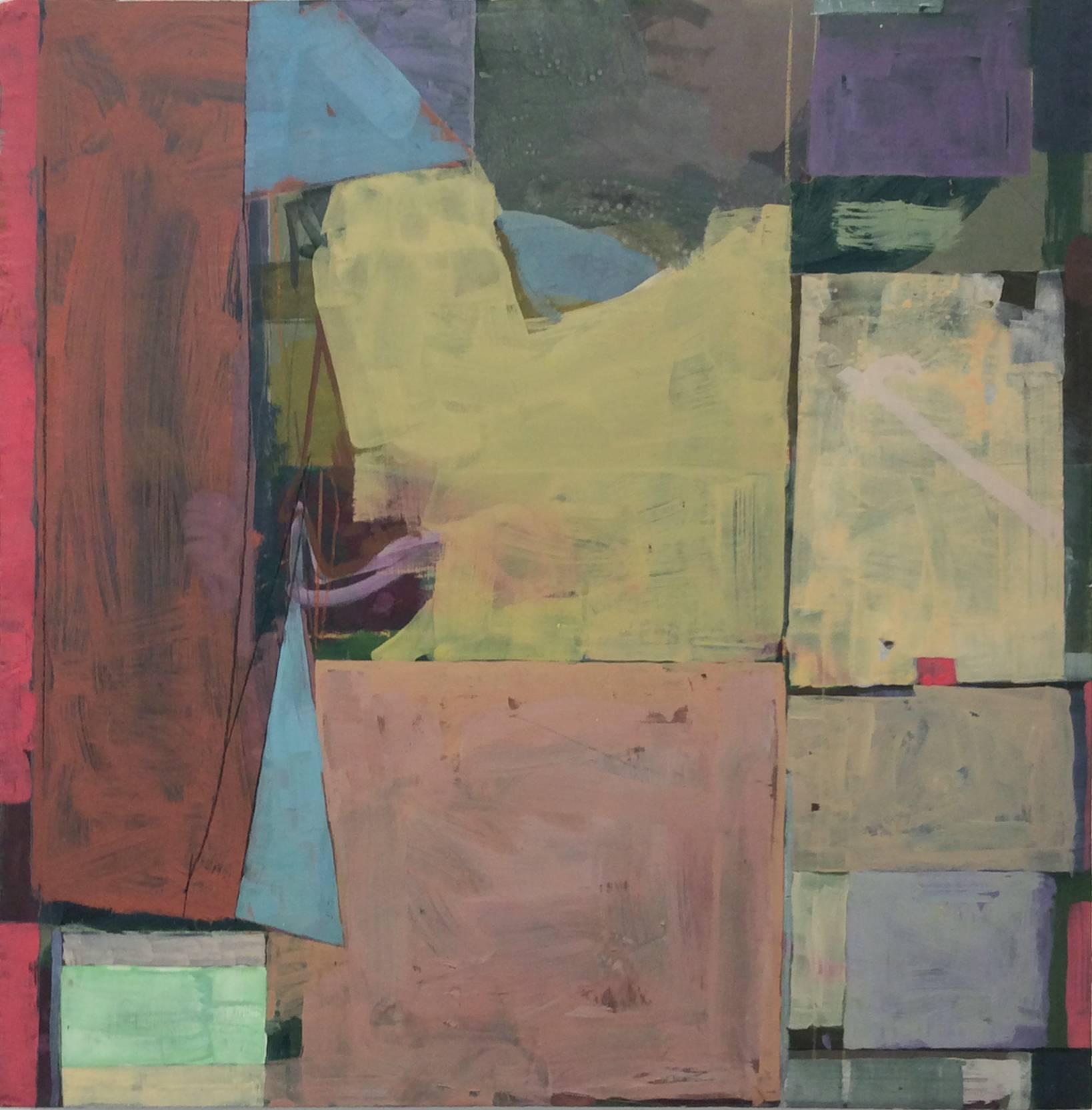 Abstract Painting James O'Shea - Une peinture abstraite à la gouache sur panneau de bois pêche, beige et rose