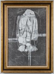 Chrysalis (Abstract, Cubist Style Graphite Drawing in Antique Gold Frame)