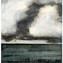 Cumulus (Modern, Gestural Landscape Painting of Grey Cloud & Oxford Blue Field) 7