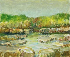 After the Rain (Modern, Impressionistic Earth Toned Creek Landscape Painting)