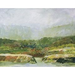 Mist on the Creek (Modern, Impressionistic Landscape Painting of Green Creek) 12