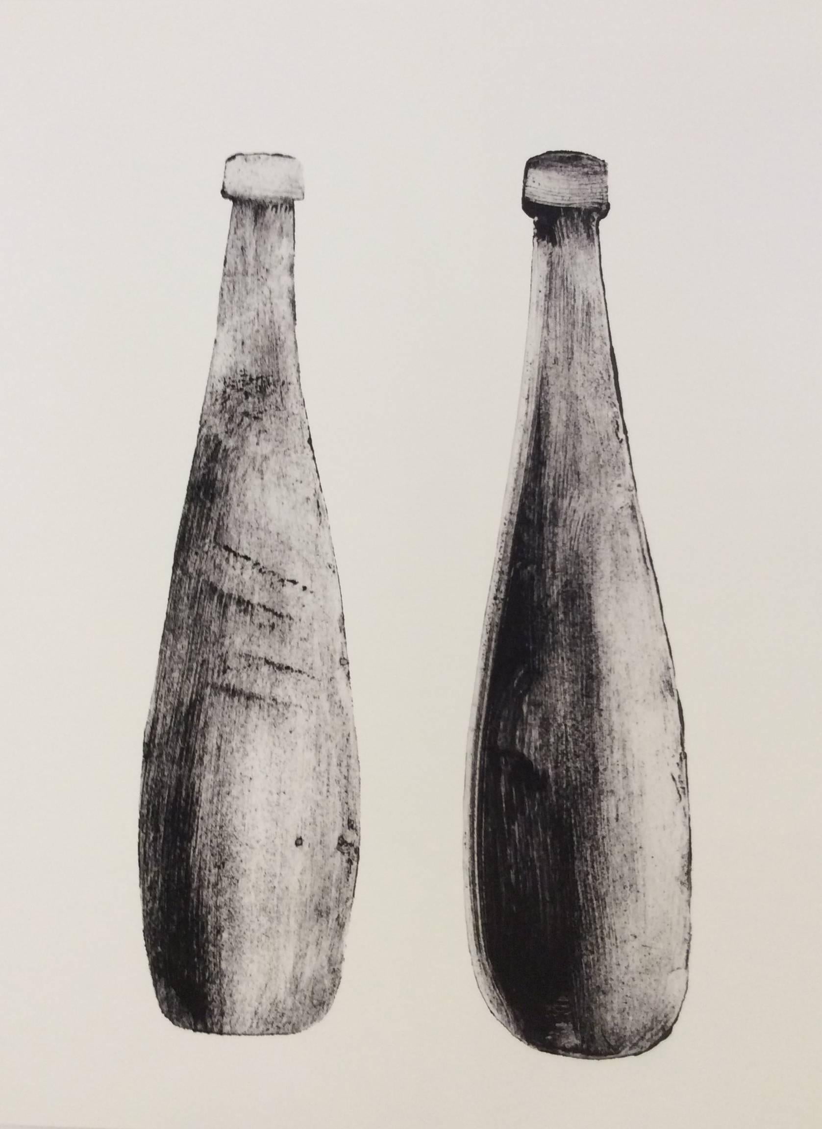 Morandi Series II - Bottles, 2017
Giclee print on archival paper
24 x 18 x .07 inches
Signed on reverse
Ed. 1/10

This black and white giclée print evokes rustic simplicity with its depiction of two narrow bottles on a plain white background. The