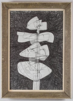Totem Infanta #14 (Modern, Abstract Cubist Style Drawing in Vintage Frame)