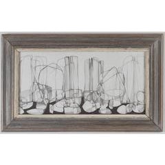 Corinth Canal II (Abstract, Cubist Style Graphite Drawing in Vintage Frame) 5