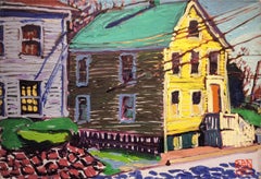Yellow House on Bradford (Fauvist-Style Suburban Landscape Oil Painting)