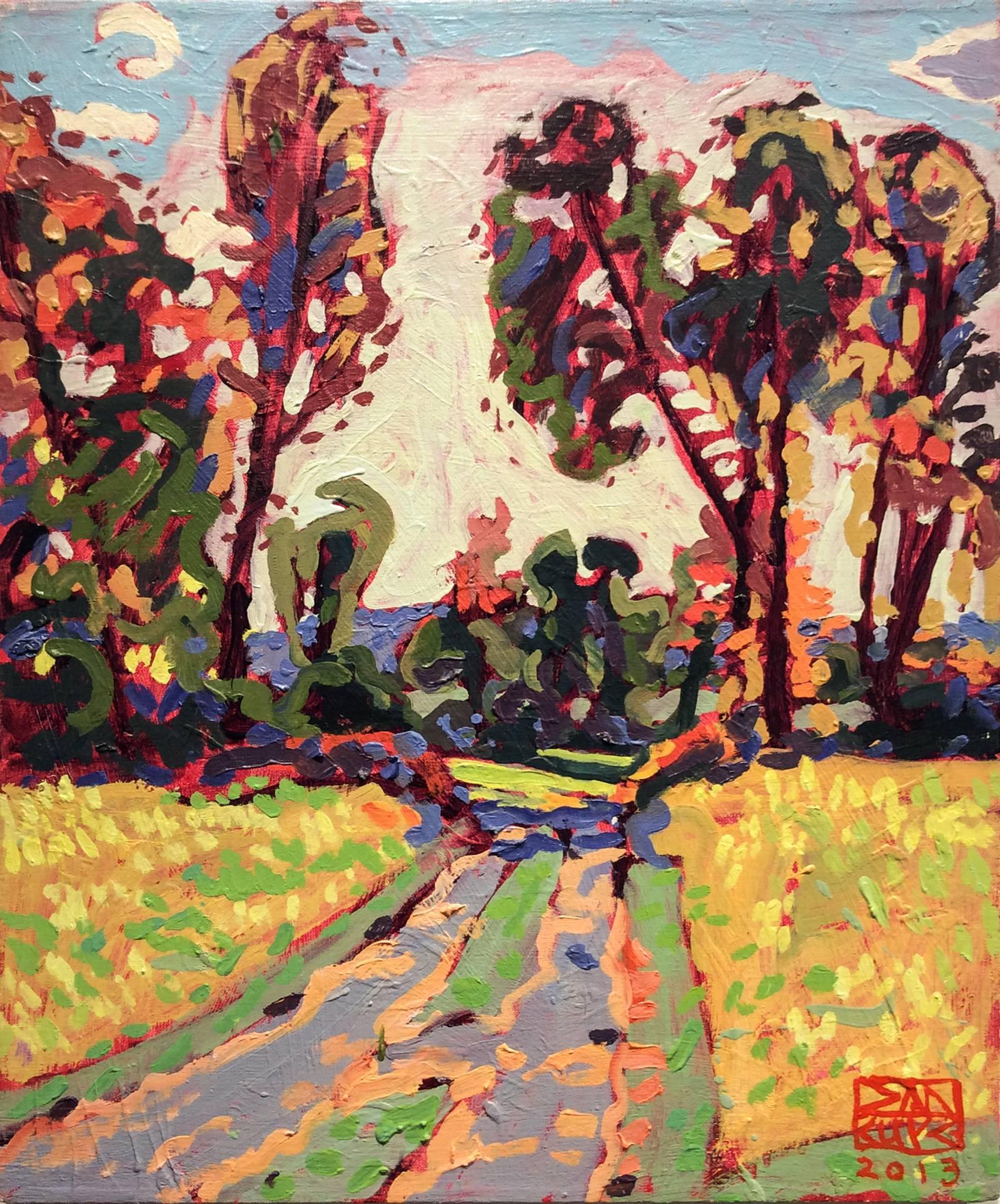 Dan Rupe Landscape Painting - Road Home (Modern, Fauvist-Style Abstract Landscape Oil Painting on Linen)