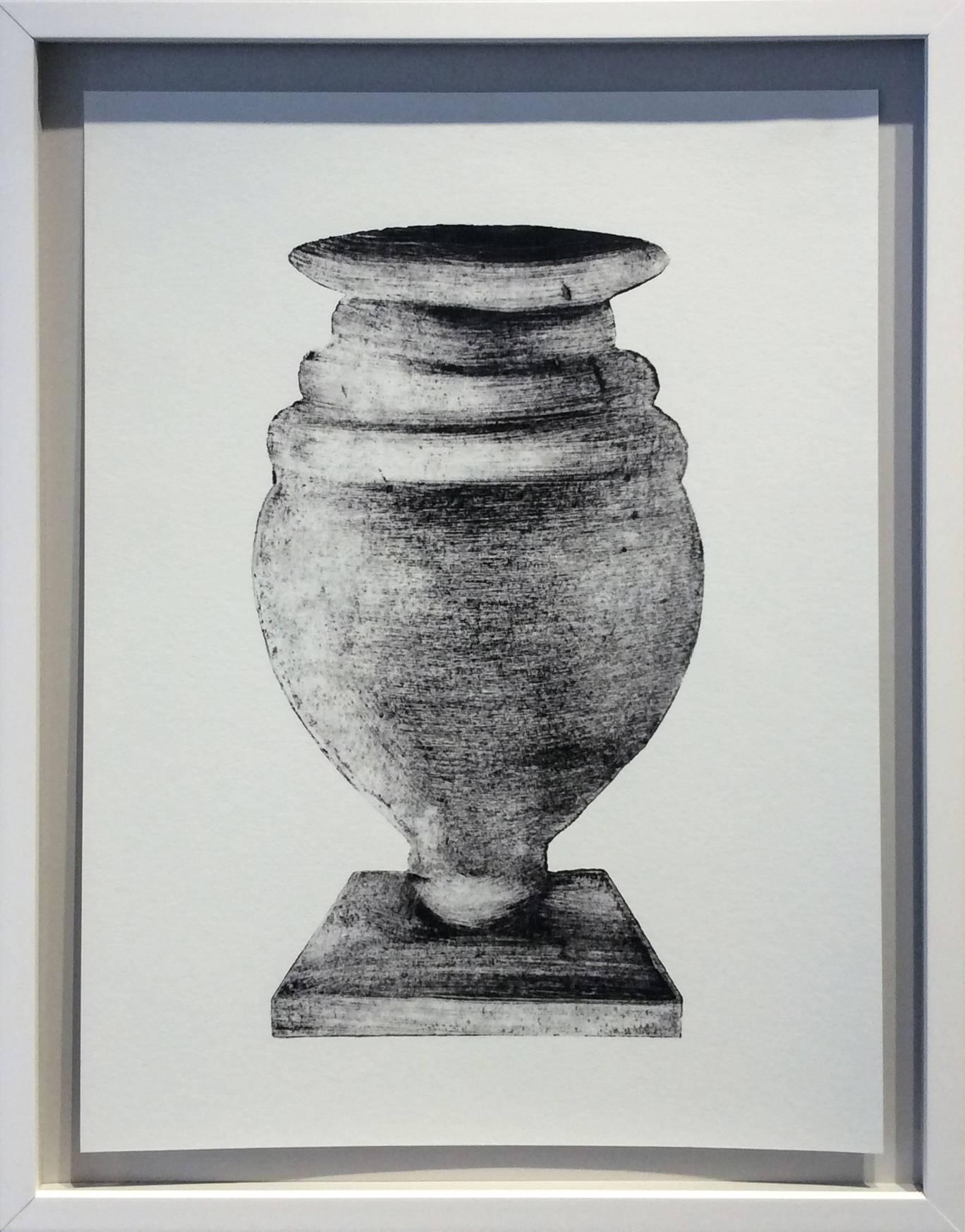 Claire Lofrese Still-Life Print - Morandi Series II - Urn (Modern, Black and White Still Life Print, Framed)