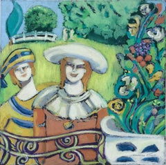 The Guests (French Nabis inspired Expressionist Figurative Oil Pastel Drawing)