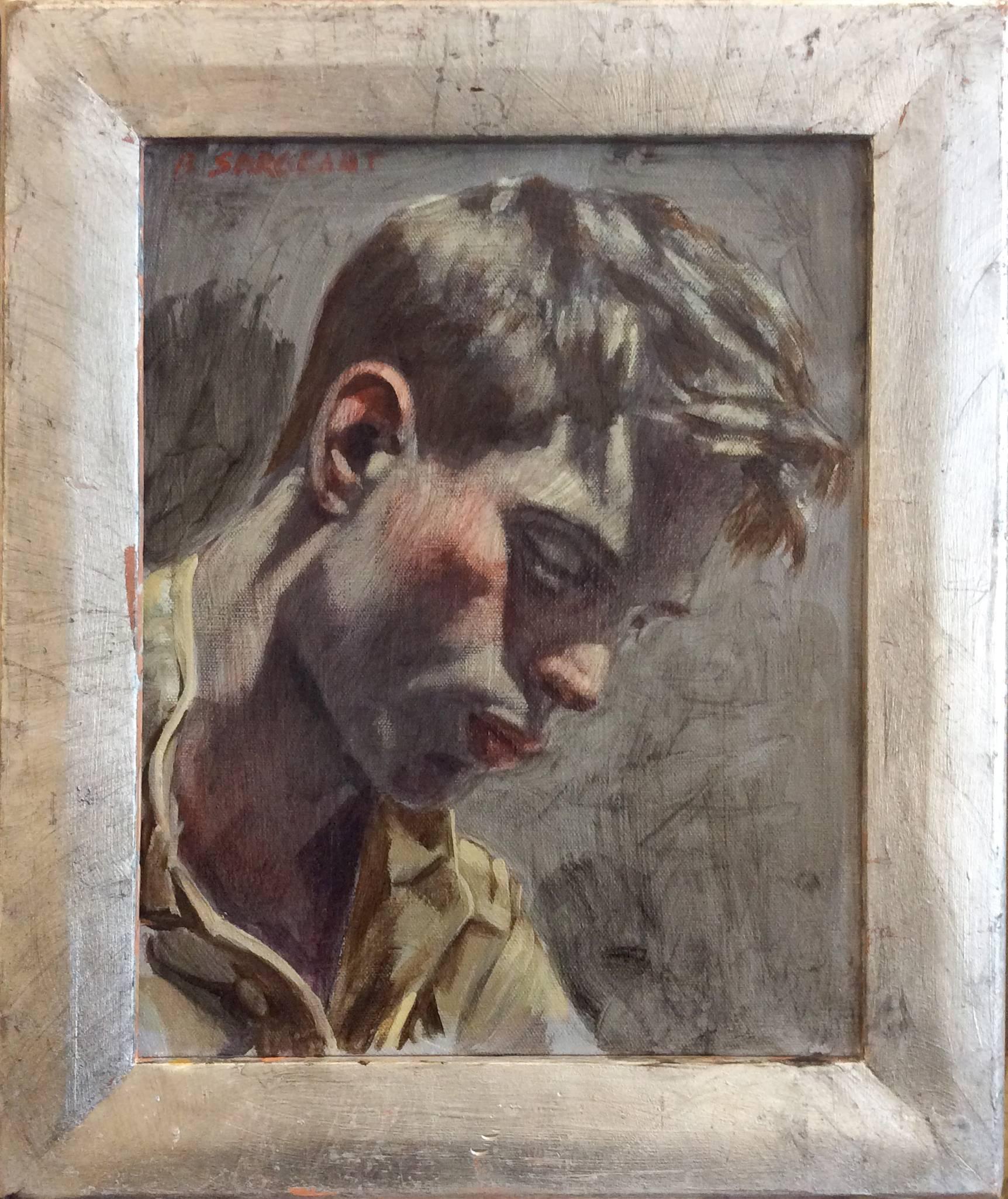 Mark Beard Portrait Painting - Study for a Portrait (Portrait Oil Painting of a Young Man in Silver Leaf Frame)