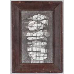 Totem Infanta XV (Cubist Style Drawing in Mid Century Modern Wood Frame) 1