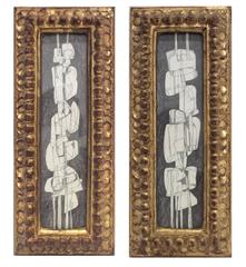 Totems (Diptych): Futurist Style Graphite Drawings in Vintage Gold Buckled Frame