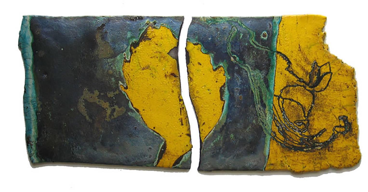 Yellow Diptych (Hanging Ceramic Scroll in Two Pieces) - Mixed Media Art by Anne Francey