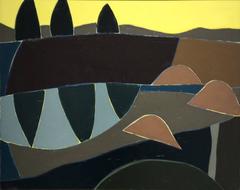 Peter's Picture: Modern Abstract Painting in Brown, Light Umber, Yellow, & Blue