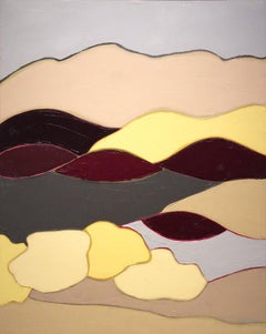 Sumac in Winter (Vertical Mid Century Modern Abstracted Landscape Oil Painting)