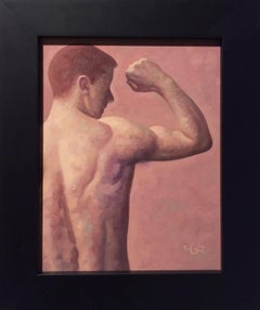 Anatomy Study 3 (Modern Figurative Oil Painting of Nude Male Bicep, Framed)